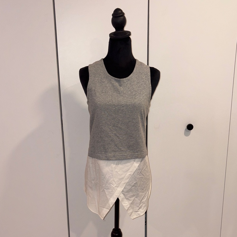 Gray and White Sleeveless Layered Top
